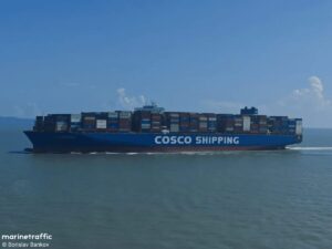 Two large COSCO Containerships Cross the Strait of Hormuz