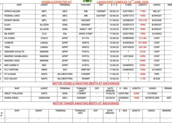 Vessels Expected At Lagos Ports As At 16th June, 2026